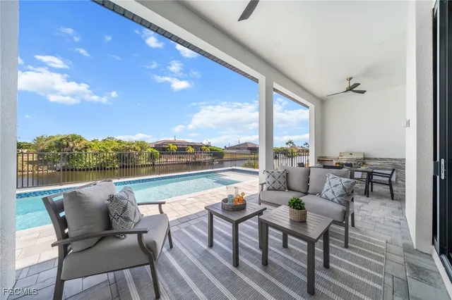 a view of a balcony dining area