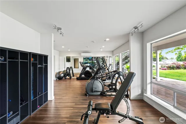 a view of a room with gym equipment