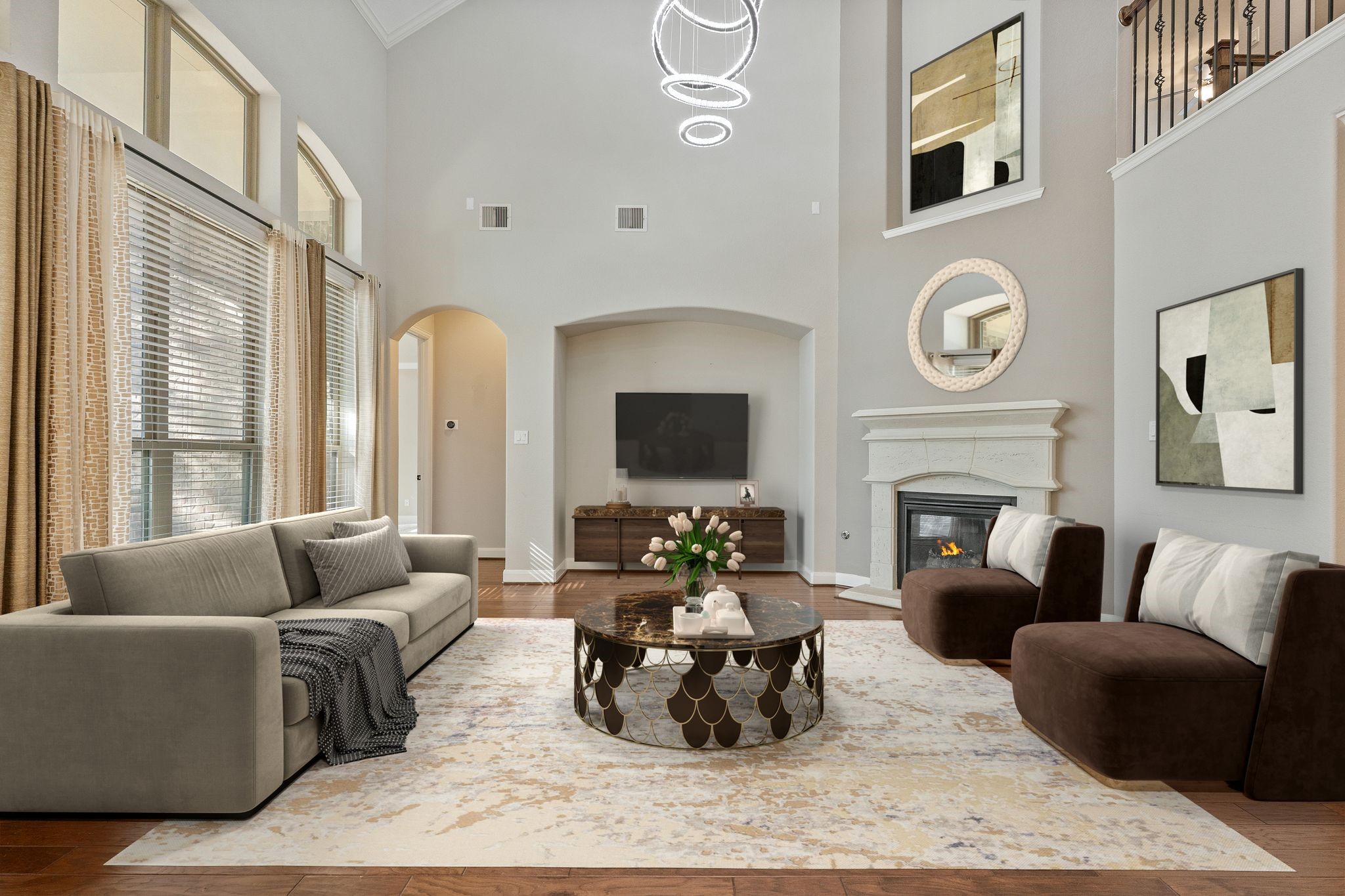 Soaring Ceilings, updated light fixtures and tons of natural lighting!
