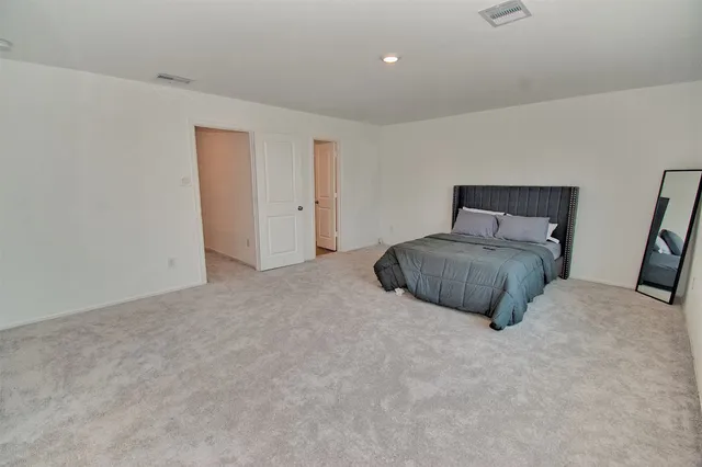 a bedroom with a bed and a couch