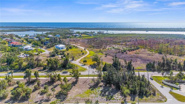 an aerial view of residential building and lake