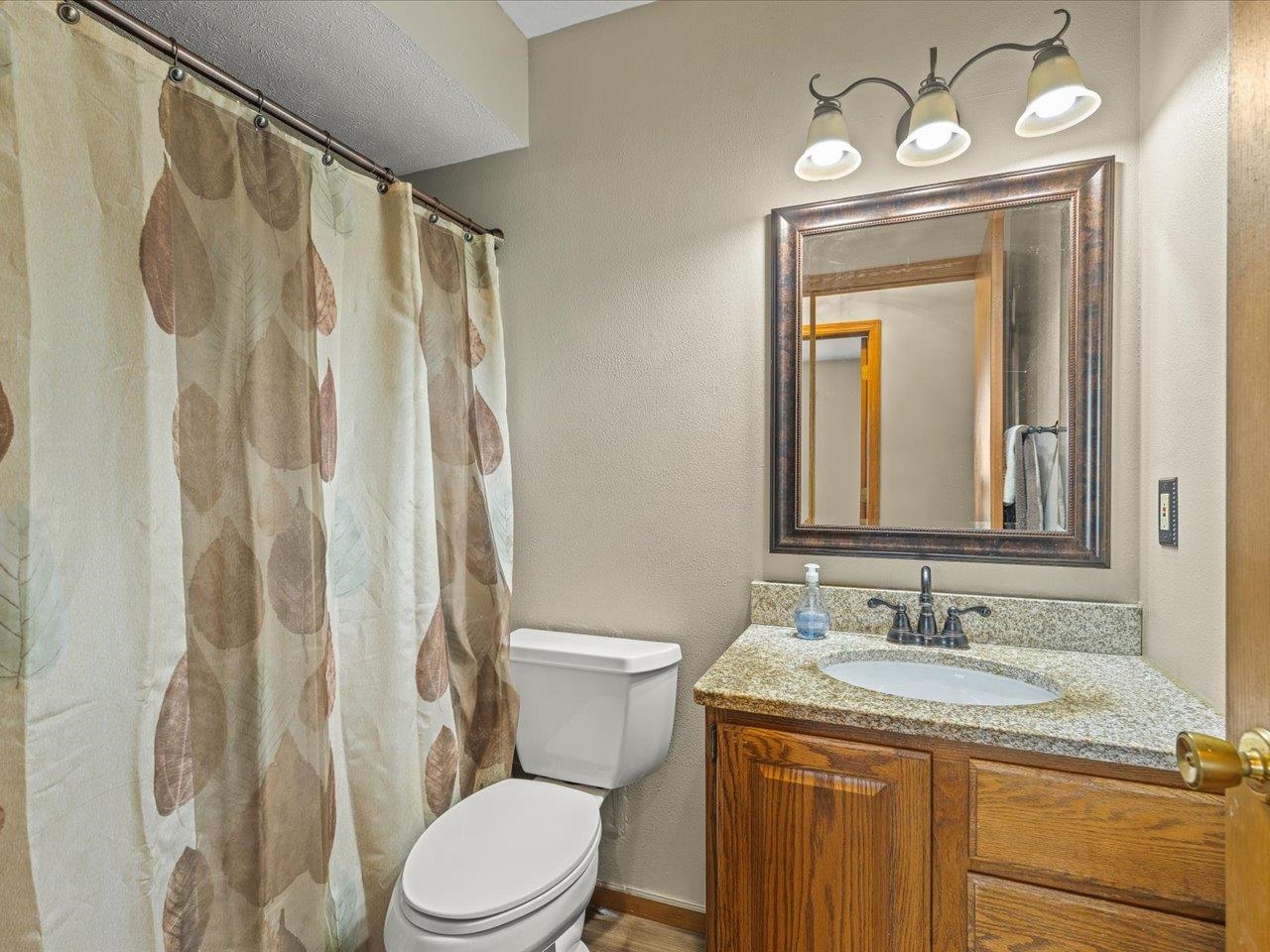 536 Carpenter Street Belvidere, IL 61008 - Photo 23 of 39 a bathroom with a granite countertop sink a toilet and a mirror