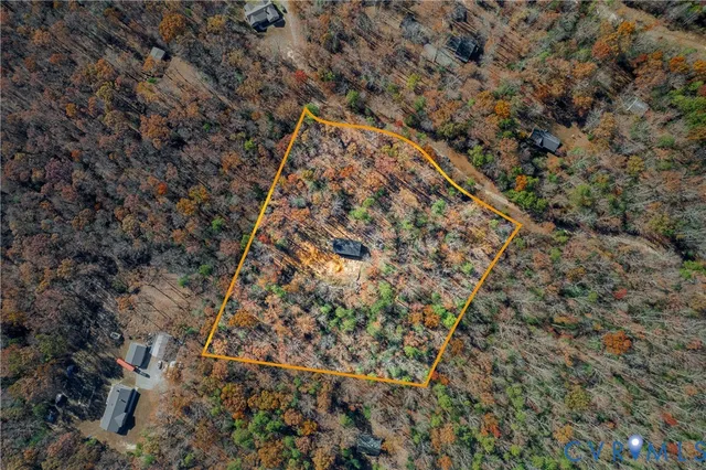 a view of a dry yard with green space