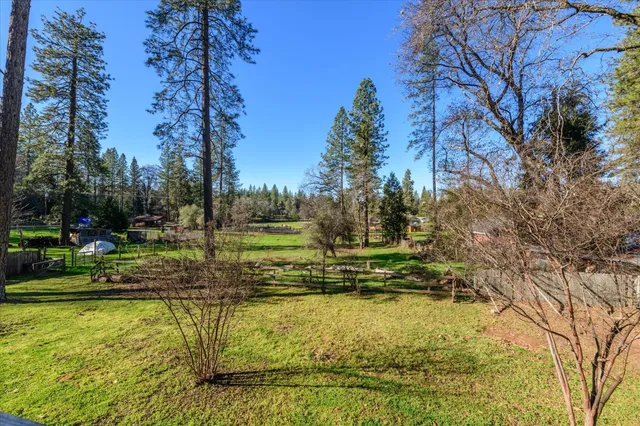 a view of a swimming pool with an outdoor space
