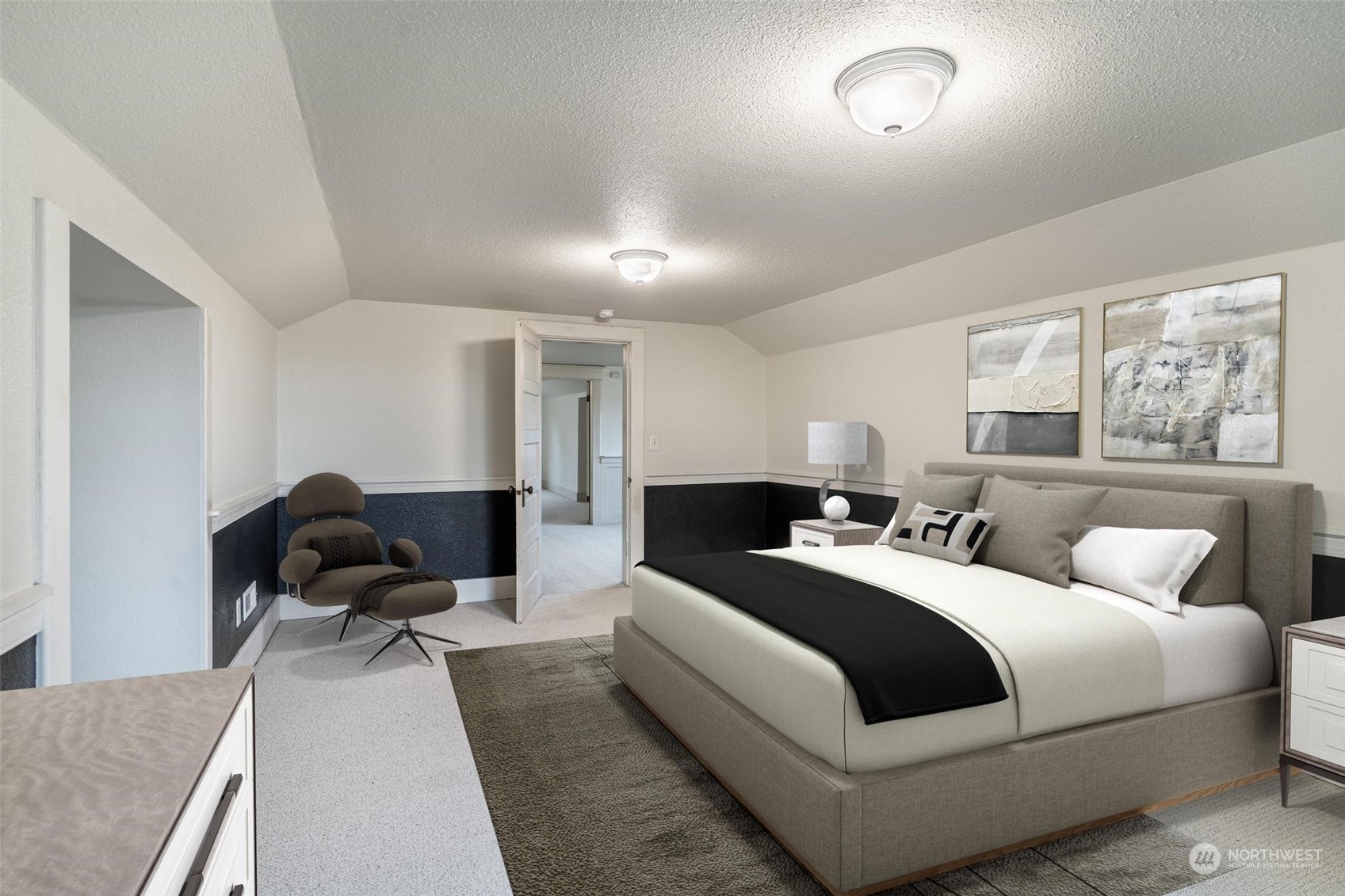 1049 Rush Road Chehalis, WA 98532 - Photo 27 of 40 a bedroom with a bed and wooden floor