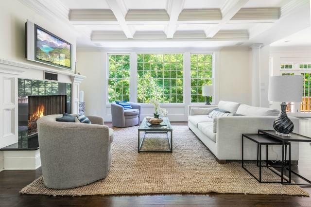 19 Greenbrier Road Westport, CT 06880 - Photo 1 of 1 Family room with coffered ceiling and gas log fireplace