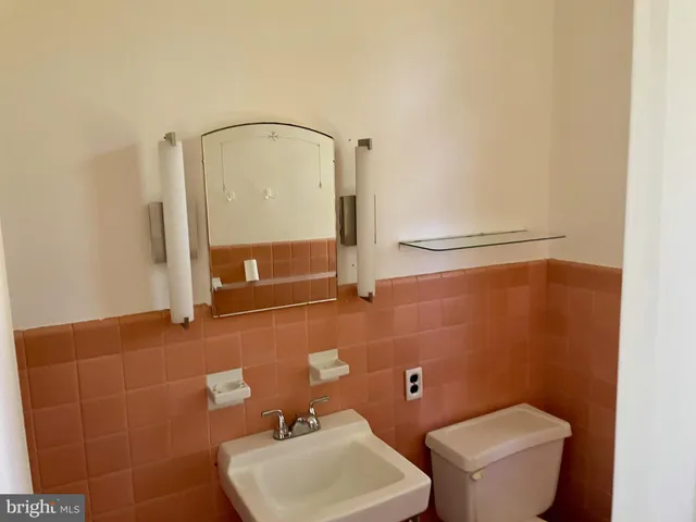 a bathroom with a toilet a sink and mirror