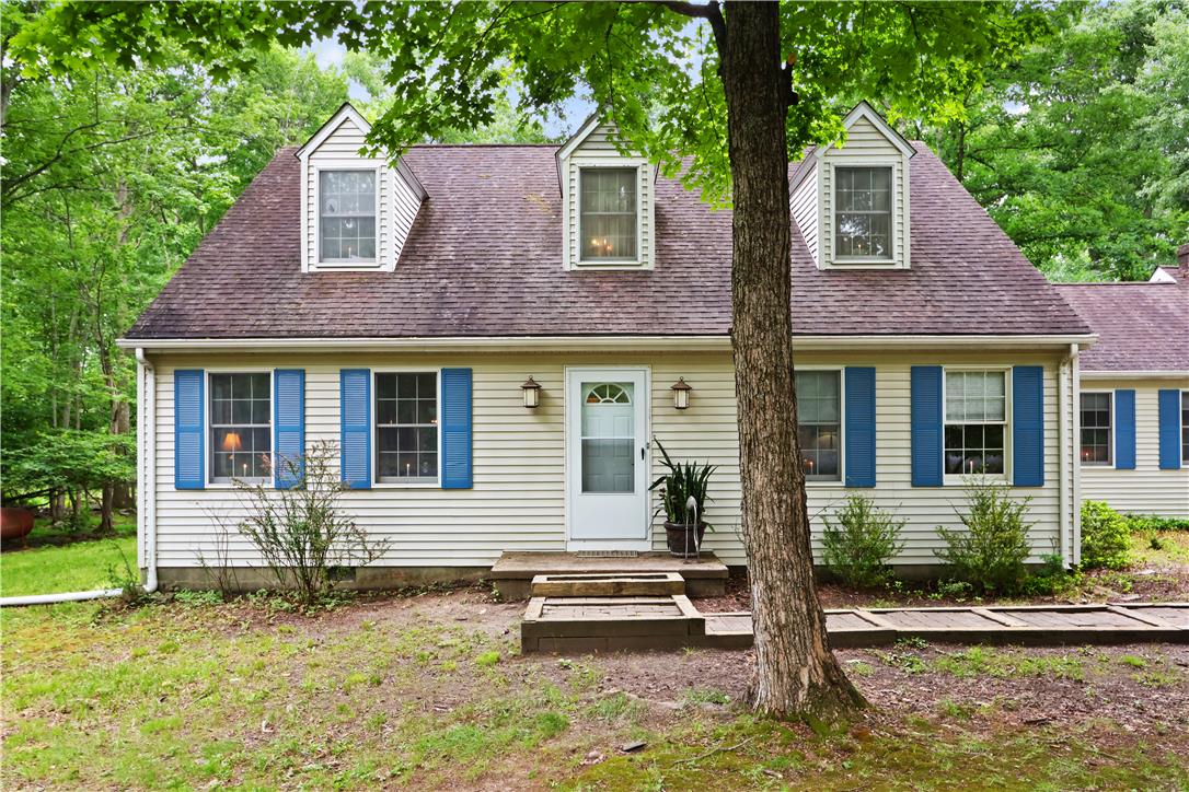 209 Remington Road East Stroudsburg, PA 18301 - Photo 3 of 41 A charming country cottage nestled amongst mature trees, featuring dormer windows and classic blue shutters.