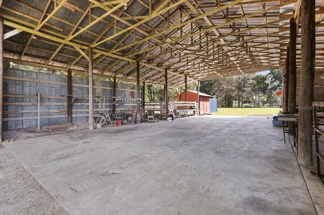 a view of a room with racks on the wall