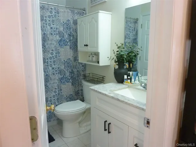 a bathroom with a granite countertop sink a toilet and shower