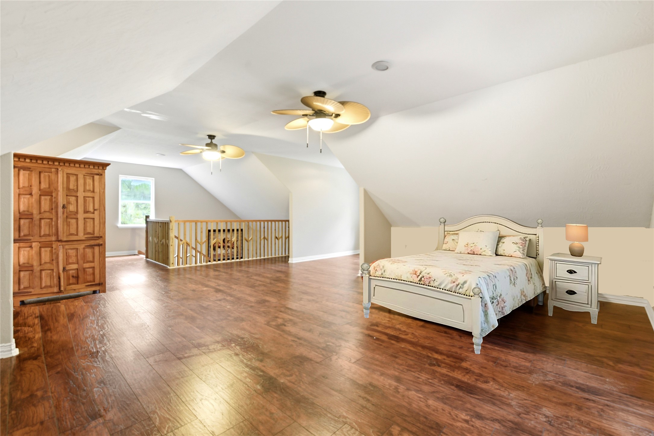 1151 County Line Road Shepherd, TX 77371 - Photo 27 of 48 open space may be subdivided for extra bedroom, extra bathroom, study, ect.b Bed and bedside table virtually staged