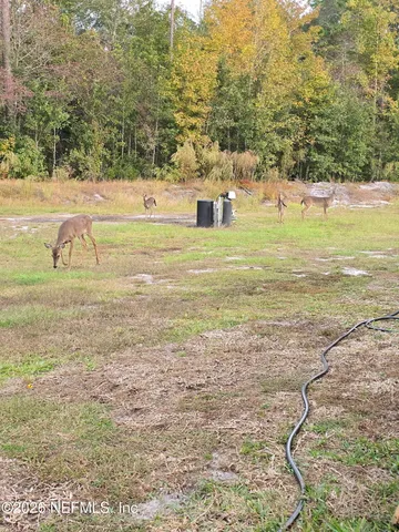 a view of a swimming pool and an outdoor space
