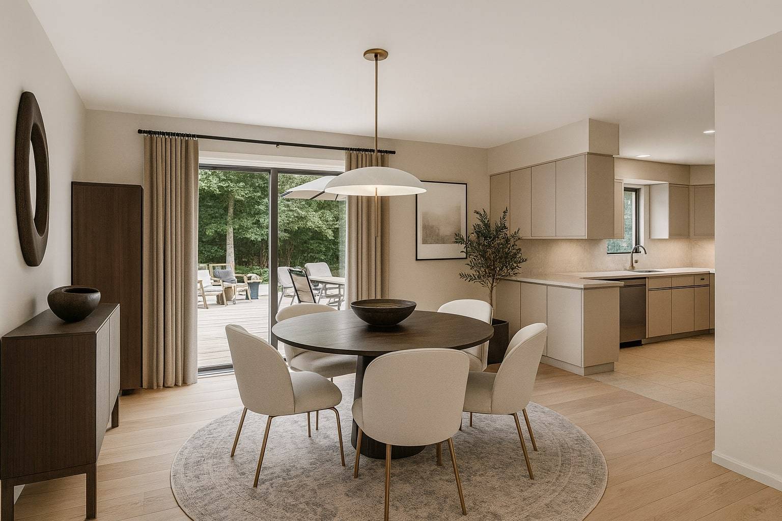 75 Edwards Avenue East Hampton, NY 11937 - Photo 9 of 27 a dining room with furniture a chandelier and wooden floor