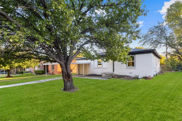 a white house that has a tree in front of it