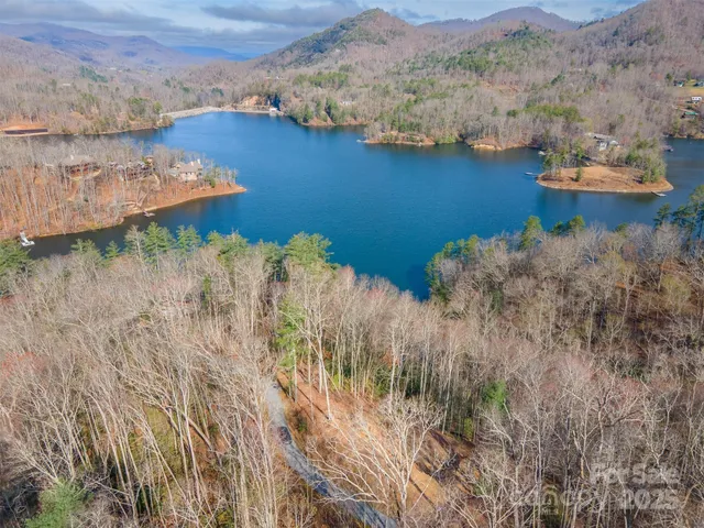 a view of a lake with mountains in the background