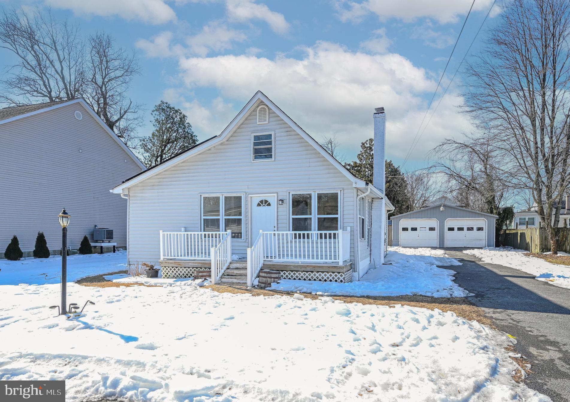 a view of a house with snow on the background