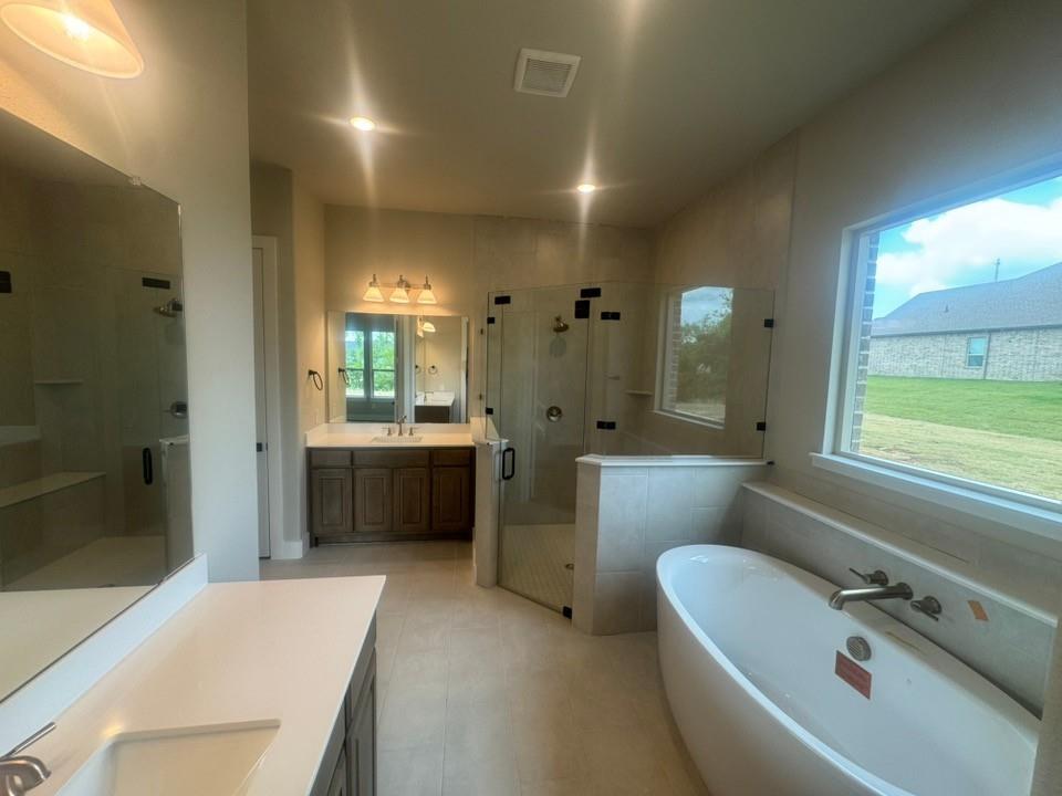412 Indian Crk Road Van Alstyne, TX 75495 - Photo 14 of 24 a bathroom with a tub a sink shower and a mirror