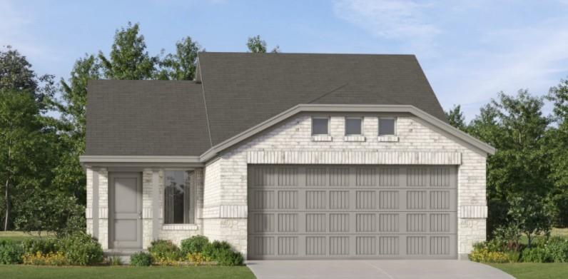 14155 Olney Drive Pilot Point, TX 76258 - Photo 1 of 1 Contemporary brick exterior with a dark shingle roof, integrated two-car garage, and a covered entry
