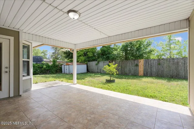 a view of backyard with large tree