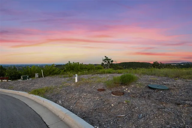 a view of a city with lush green forest