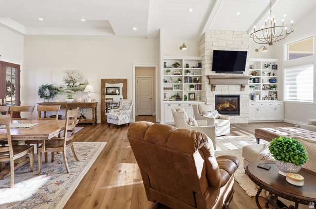 534 East Fish Hatchery Road Mantua, UT 84324 - Photo 17 of 87 Living room with plenty of natural light, hardwood / wood-style flooring, and a high ceiling
