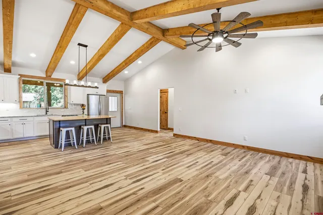 a view of porch with wooden floor