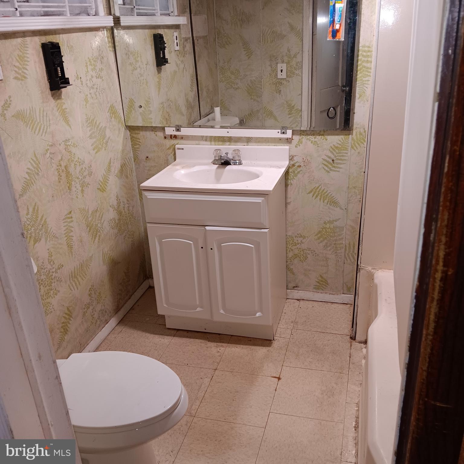 2419 Mosher Street Baltimore, MD 21216 - Photo 12 of 19 a bathroom with a sink a toilet and a mirror