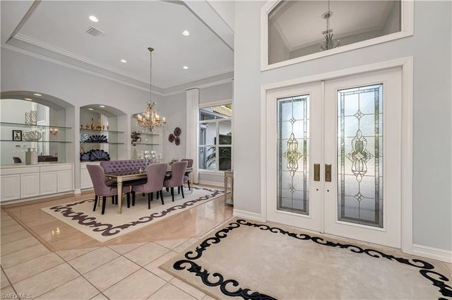 a dining room with furniture