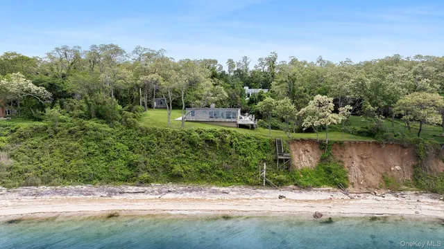 an aerial view of a yard