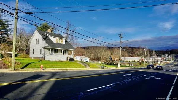 a view of a building with a view of street