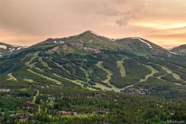 a view of a mountain in the distance in a field