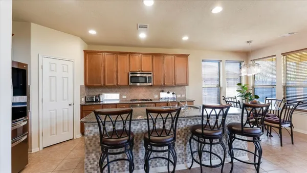 a kitchen with lots of counter top space