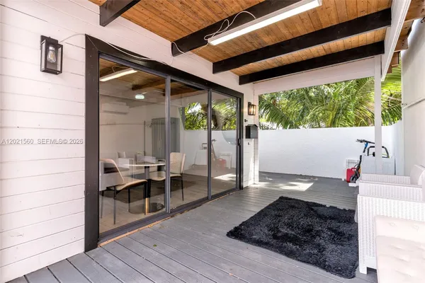 a living room with a couch and a table