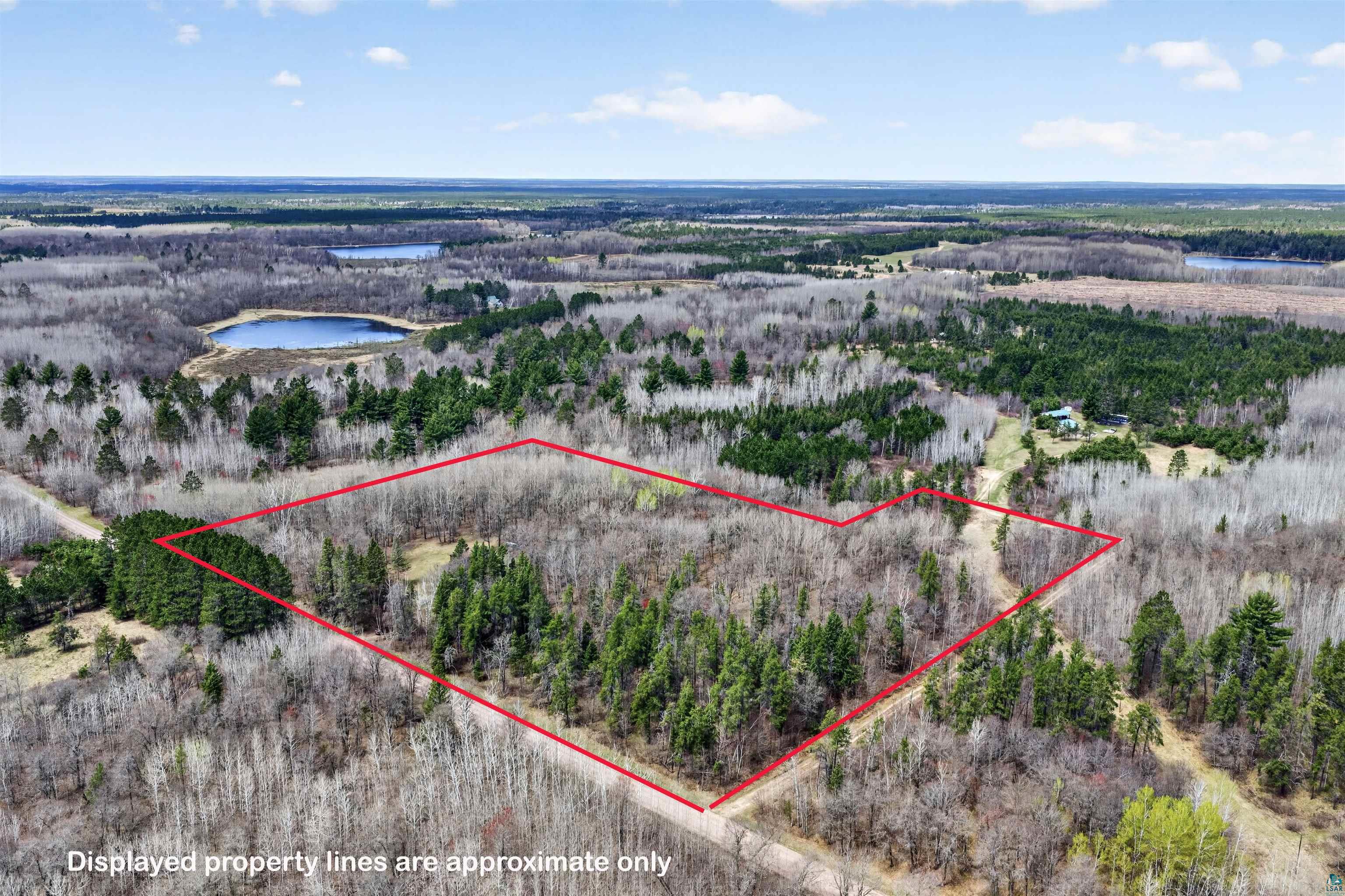 12235 East Crooked Lake Road Gordon, WI 54838 - Photo 3 of 48 Expansive wooded parcel featuring a mix of mature deciduous and coniferous trees, surrounded by additional forested areas and visible bodies of water