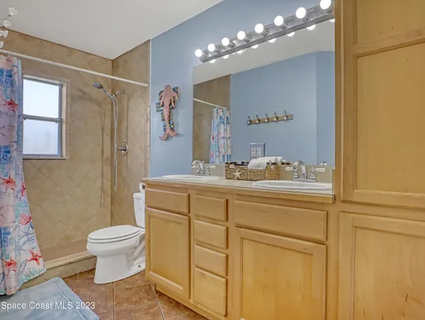 a bathroom with a sink a toilet a mirror a vanity and shower