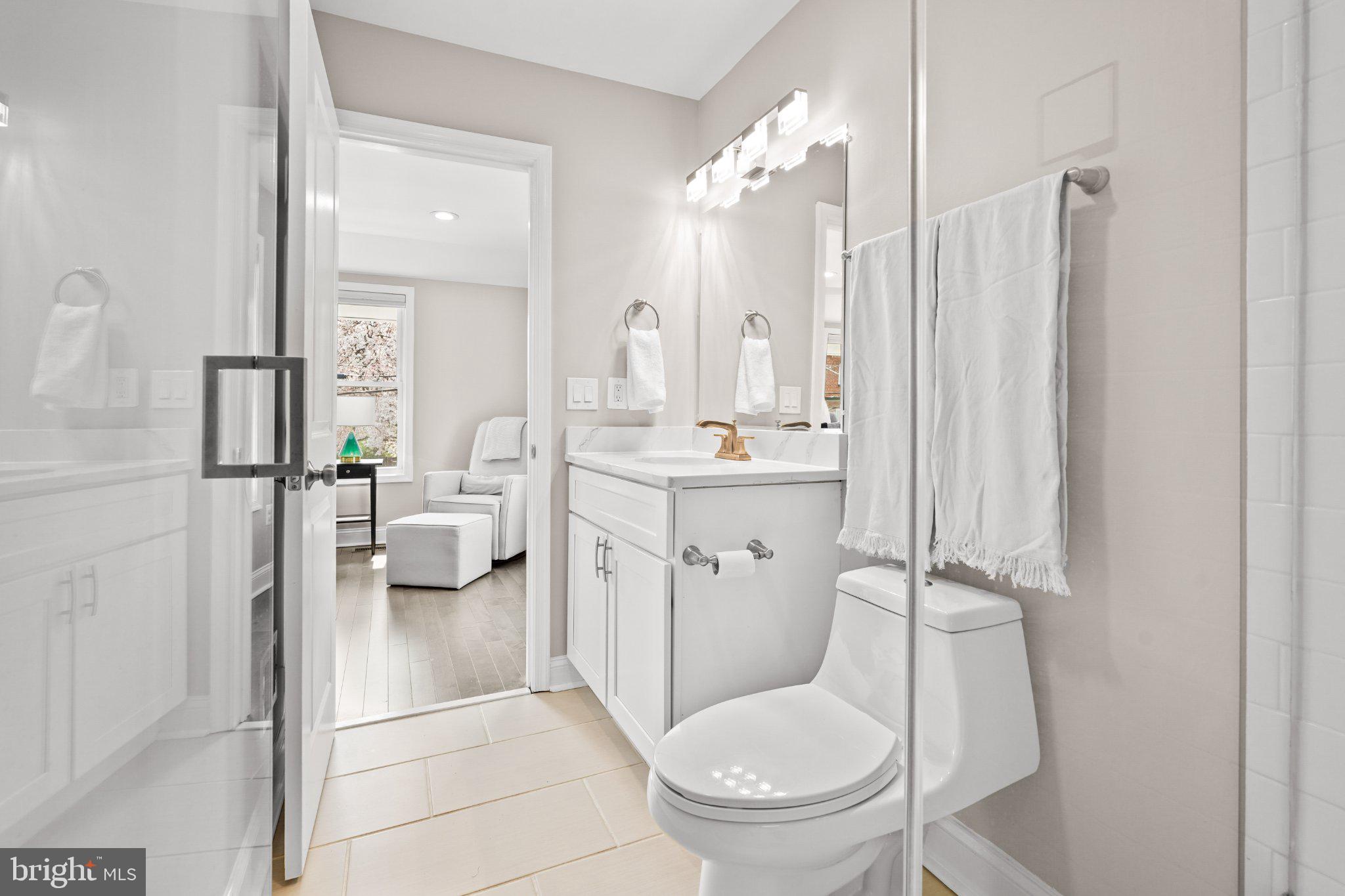 4416 Gault Place Northeast Washington, DC 20019 - Photo 19 of 30 a bathroom with a sink a toilet a mirror and shower