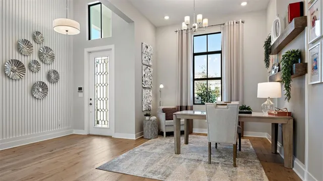 a workspace with furniture and window