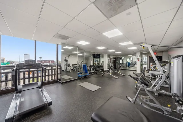 a view of a room with gym equipment