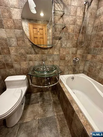 a bathroom with a toilet and a bathtub