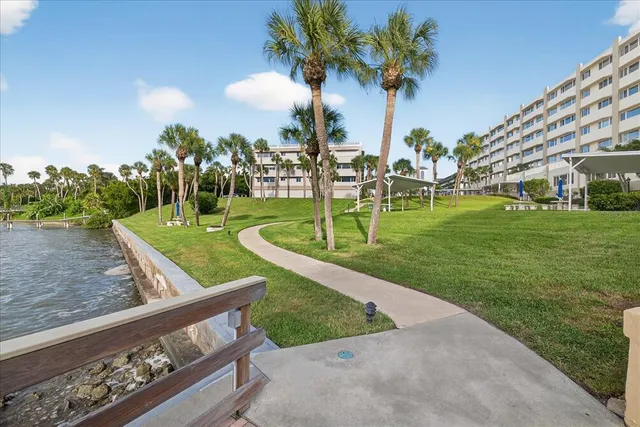 a view of a park with a slide