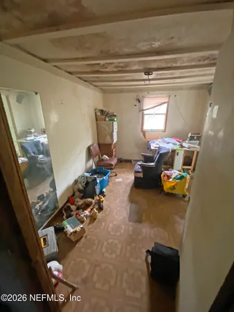 a view of a yard with plants and trees