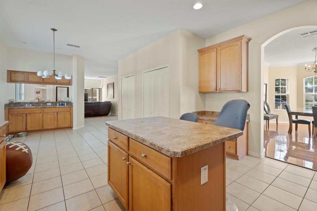 5042 Rishley Run Way Mount Dora, FL 32757 - Photo 13 of 44 a kitchen with a stove a refrigerator a sink dishwasher with a dining table and chairs with wooden floor