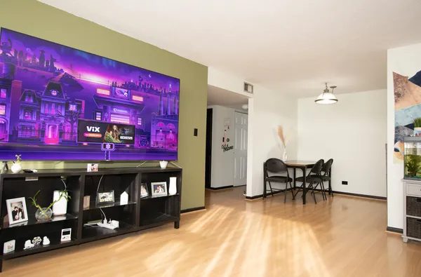 a view of a room with shelves