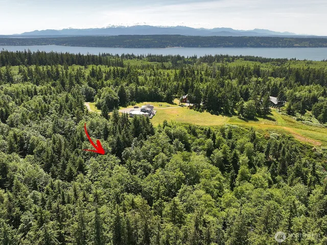 a view of a lake with a yard