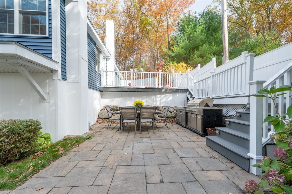 27 Downey Street Hopkinton, MA 01748 - Photo 33 of 36 a view of a patio with table and chairs with wooden fence and plants