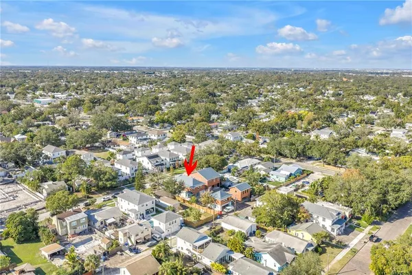 an aerial view of residential building and street