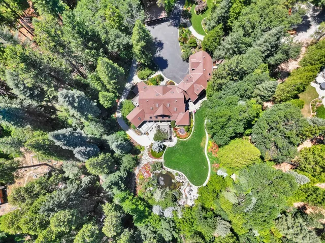 a view of a dining room with furniture large windows wooden floor and chandelier