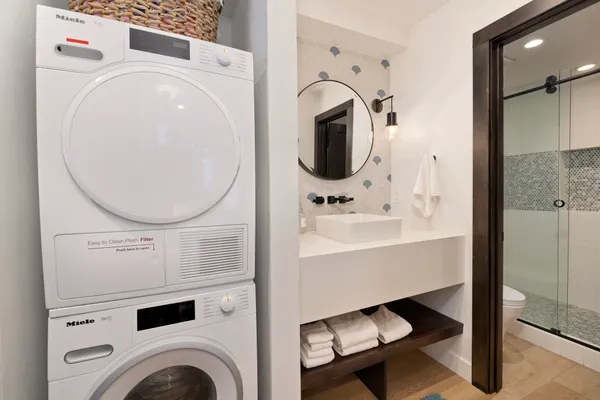 a utility room with dryer and washer