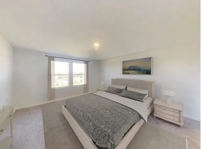 a bedroom with a bed and a couch