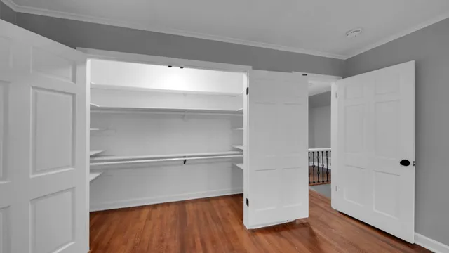 a view of an empty walk in closet